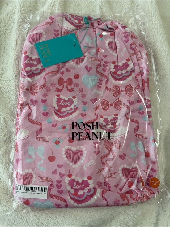 Posh Peanut Other - Posh Peanut Women’s Short PJ Set Love Cake - Flannelette Print Bows & Hearts XS